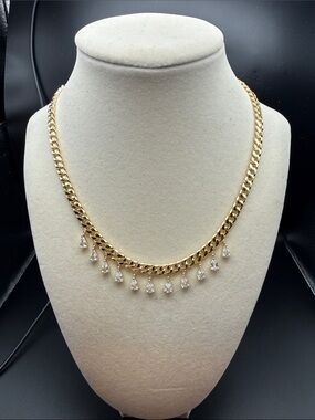 Adina Eden Gold brass Necklace with Clear Teardrop Crystals 16-18 in nwt